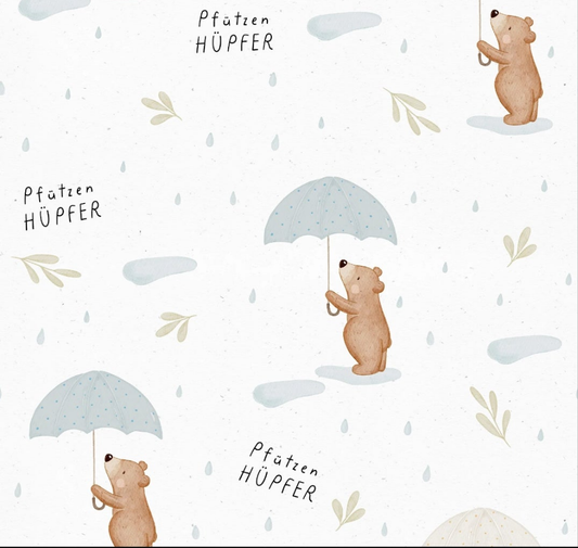 Bär mit Regenschrim weiß